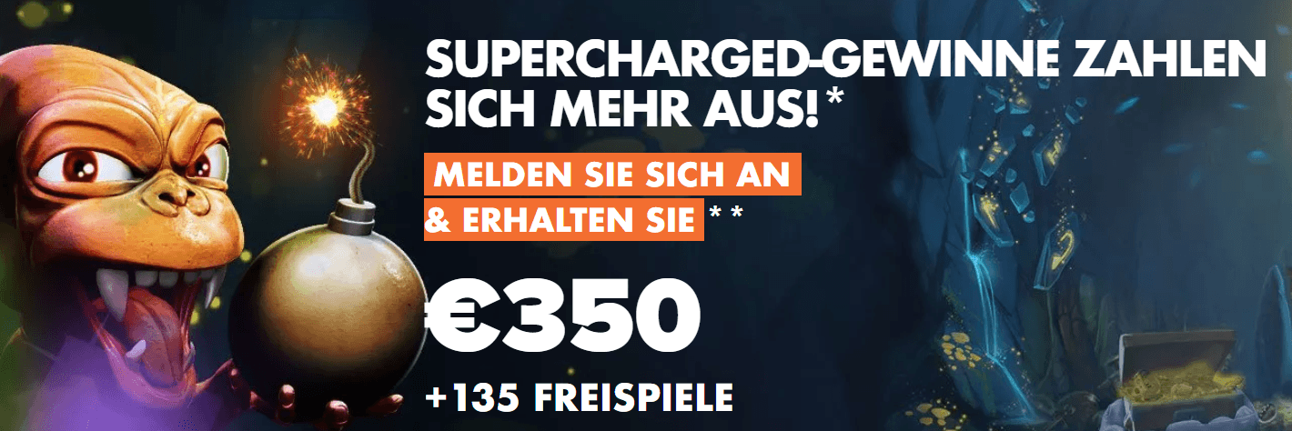 Mit Slotty Vegas Supercharged Gewinne erspielen und bis zu 350€ Bonus sichern!