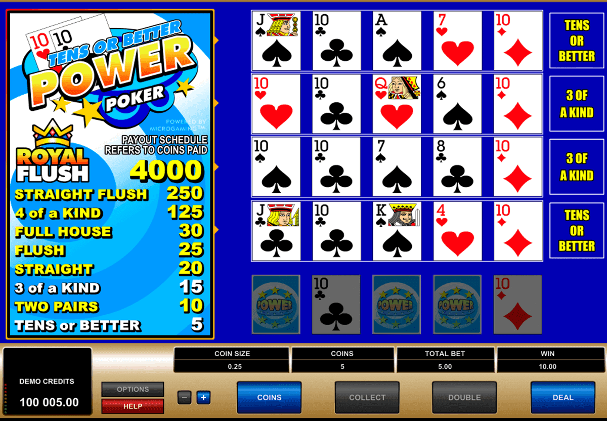 Tens or Better 4 Play Power Poker