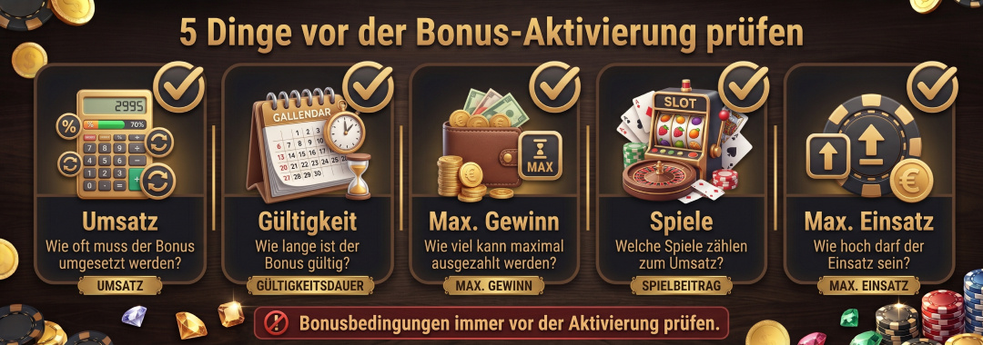 5 Dinge vor der Bonus-Aktivierung prüfen