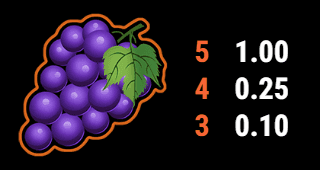 Explodiac MAXI Play Slot Auszahlungswerte für die Gewinnkombinationen von Trauben Symbole