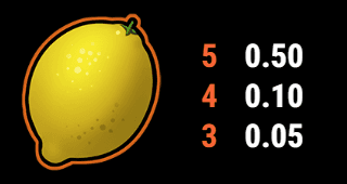 Explodiac MAXI Play Slot Auszahlungswerte für die Gewinnkombinationen von Zitrone Symbole