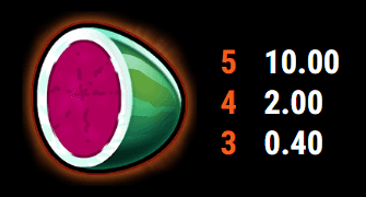Fruit Mania Slot online spielen - Auszahlungswerte für die Gewinnkombinationen von Wassermelonen Symbole