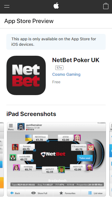 NetBet Poker App für iOS